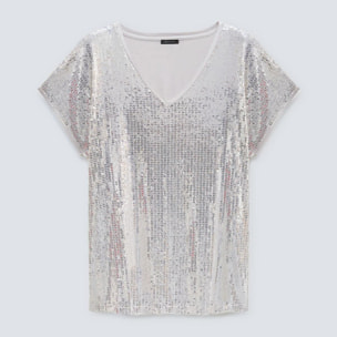 Fiorella Rubino - T-shirt in tulle con paillettes - Grigio