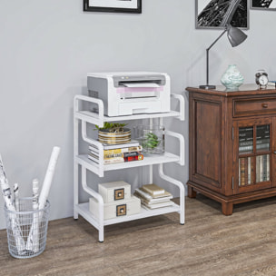HOMCOM Soporte para Impresora de 3 Niveles, Mueble para Impresora con Marco de Acero, Estantería de Almacenamiento Multiusos para Escáner y Fax en Oficina, Casa, 55x40x77 cm, Blanco
