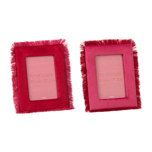 J-Line cadres photo franges - MDF - bordeaux/fuchsia - small - assortiment de 2