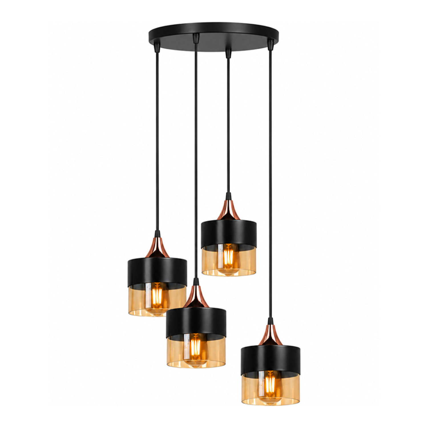 Lustre 4 suspensions en verre ambré métal noir et effet cuivre CUENCA