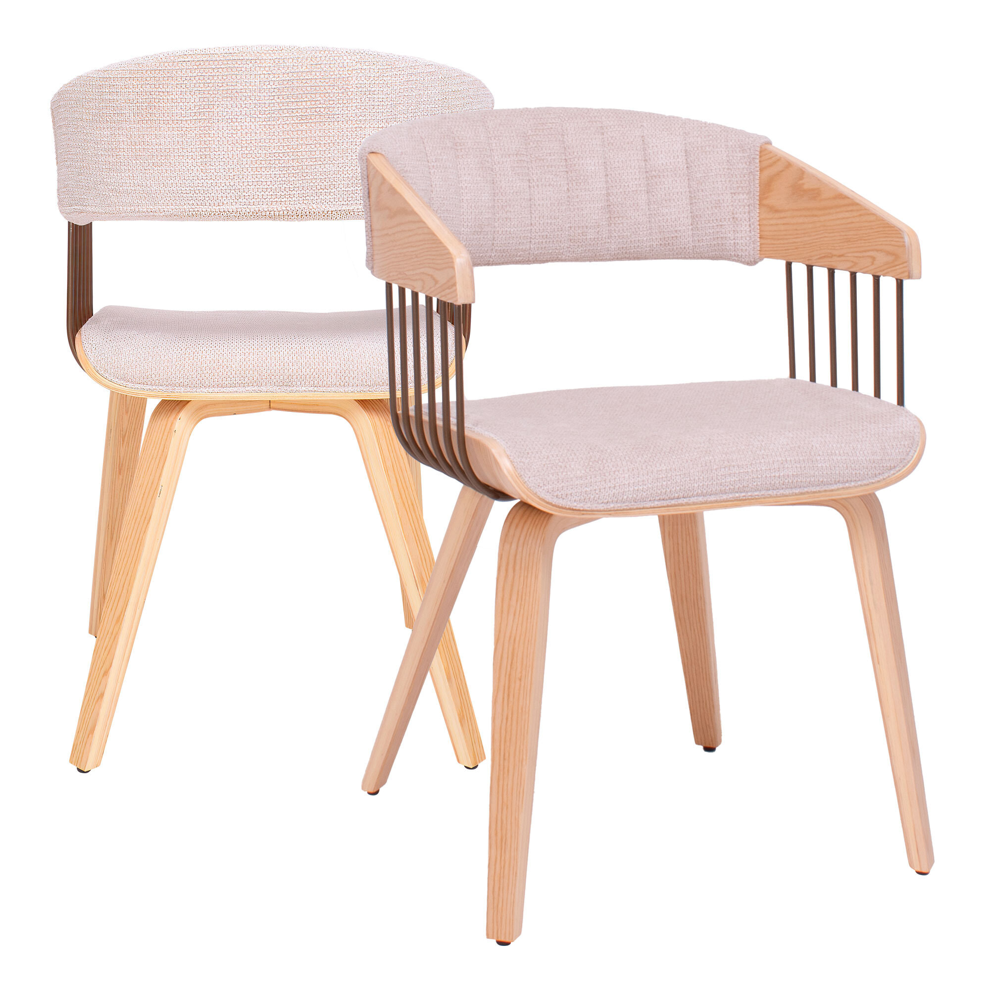 Brema - Set 2 Sedie Imbottiti 51x78x42,5 cm in Legno di Plywood e Tessuto Beige