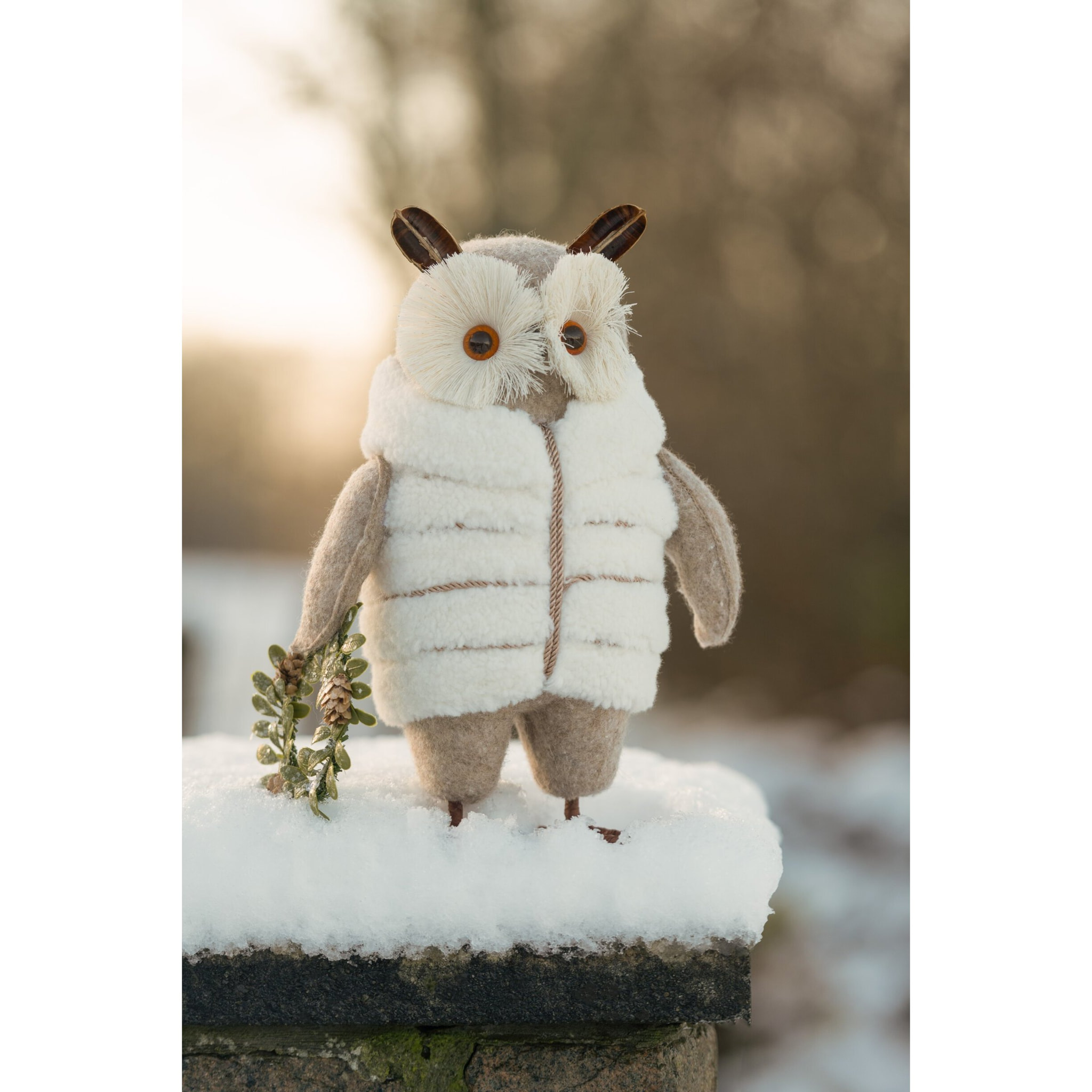 J-Line figurine Hibou + Manteau - polyester - beige/blanc - large