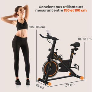 Vélo d'appartement réglable - vélo biking cardio - volant d'inertie 8 Kg, écran LCD, support Ipad, gourde - acier orange noir
