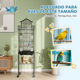 Jaula para Pájaros con Ruedas Pajarera de Acero con Comederos Perchas Columpio y Bandeja Extraíble Jaula Grande para Loros Canario Periquito 50,5x41x163 cm Negro