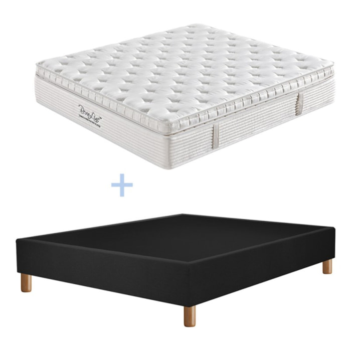 Ensemble Matelas Splendid & sommier déco| 37 cm | Mémoire de forme, mousse de maintien et ressorts ensachés | Cadre à lattes |Tissu | Gris foncé