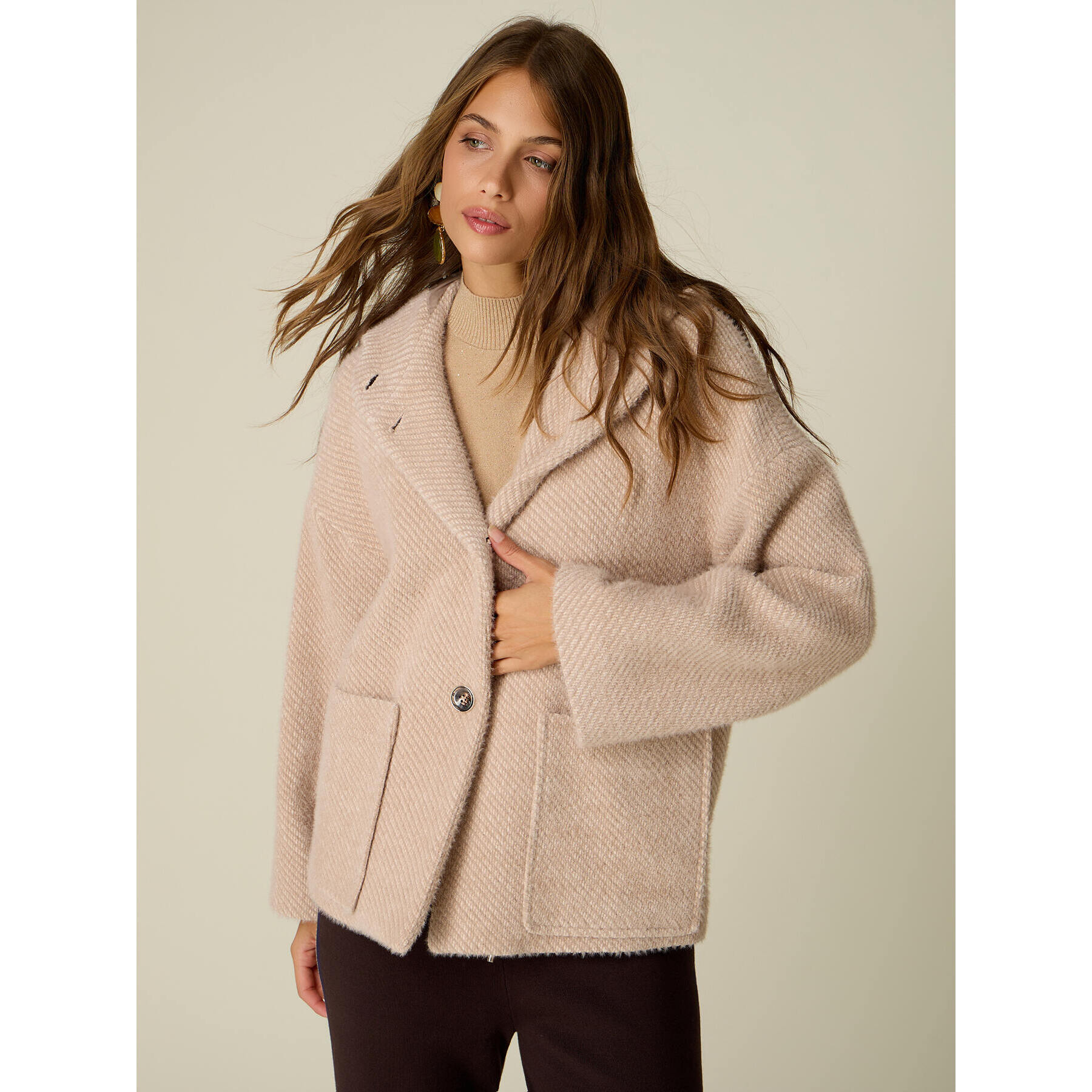 Oltre - Cappotto corto con cappuccio - Beige