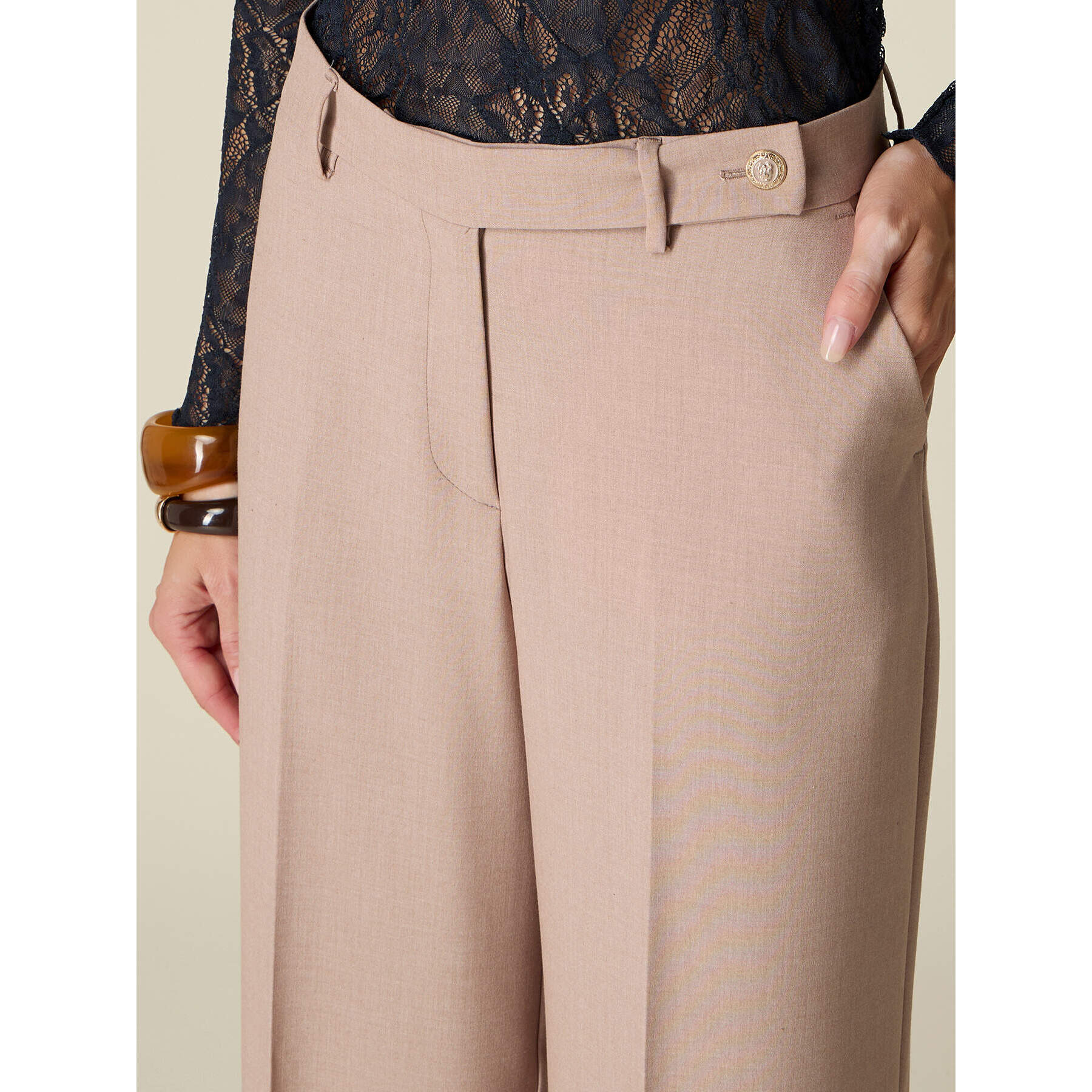Oltre - Pantalones palazzo teñidos en hilo - Beige