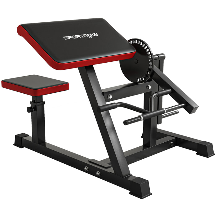 Banc à biceps preacher curl assise réglable 5 niveaux charge max. 120 Kg acier noir rouge
