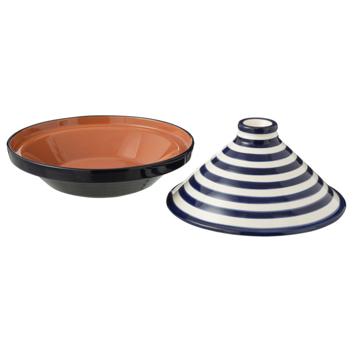J-Line tajine Granada Stripes - céramique - blanc/bleu