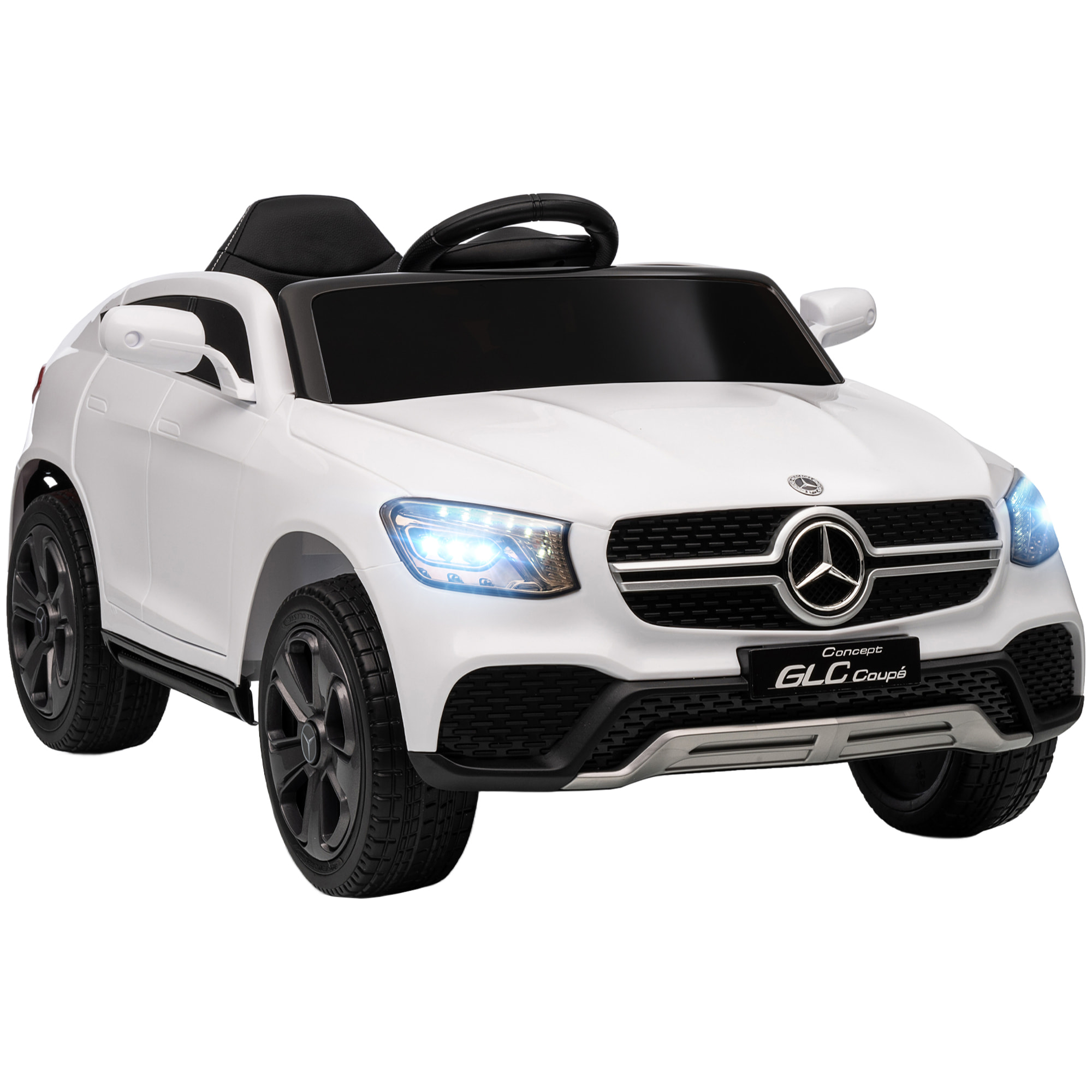 Coche Eléctrico para Niños Mercedes-Benz GLC, Coupé Coche de Batería 12V con Mando a Distancia 2,4 G Motor Doble Arranque Progresivo 3â€“5 km/h Uso 80 Min MP3 Bocina y Faros LED 3-6 Años Blanco