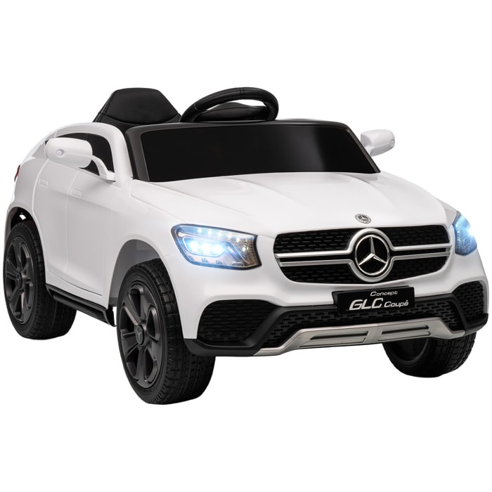 Coche Eléctrico para Niños Mercedes-Benz GLC, Coupé Coche de Batería 12V con Mando a Distancia 2,4 G Motor Doble Arranque Progresivo 3â€“5 km/h Uso 80 Min MP3 Bocina y Faros LED 3-6 Años Blanco