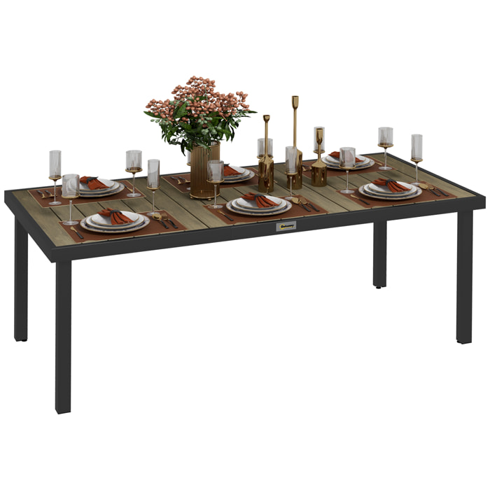 Mesa de Comedor Exterior de Aluminio Mesa de Jardín Exterior para 8 Personas con Encimera de Listones para Terraza Balcón 190x90x74 cm Natural y Negro