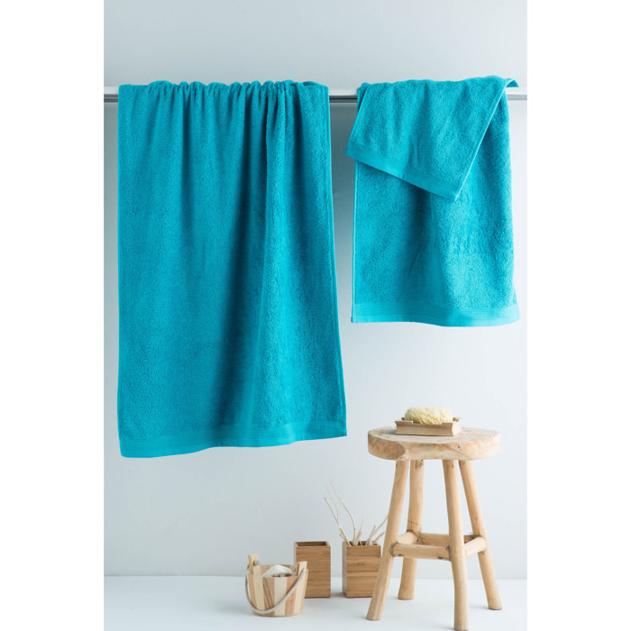 Set de 3 serviettes en coton 450 gr/m2 couleur Turquoise