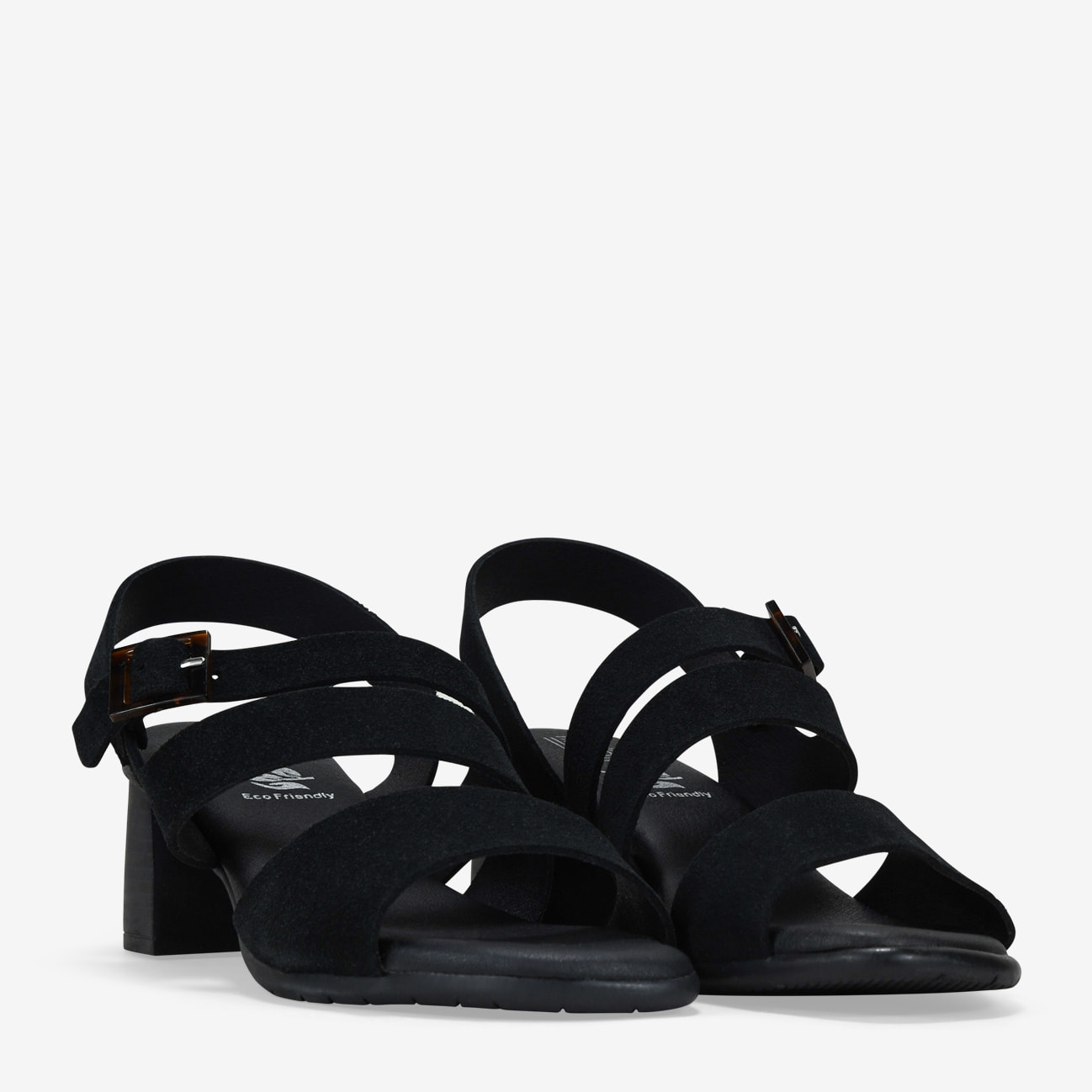 Sandalias de tacón negras en piel con hebilla