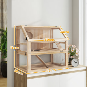 Cage rongeur hamster en bois dim.80x50x76cm 3 niveaux rampes roue bascule cabane