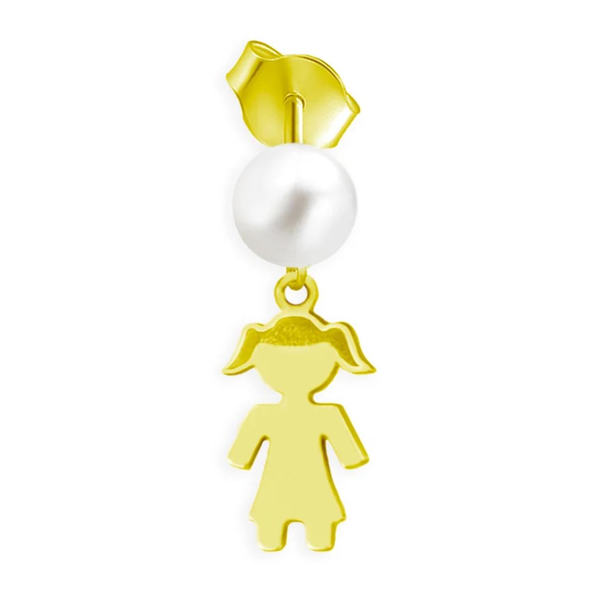 Orecchino Singolo Love Makes a Family Bimba con Pendente Perle Argento Gold