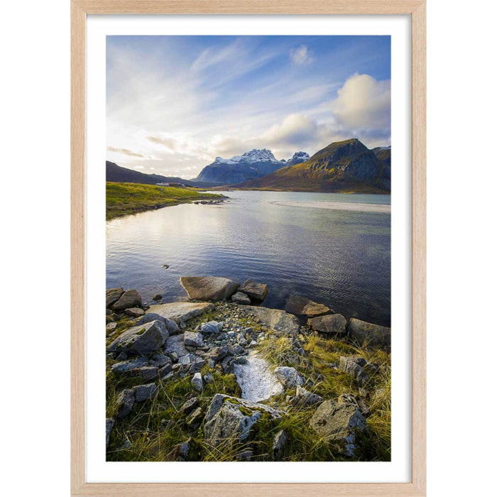 Affiche paysage lac glacière Affiche + cadre en bois - Chêne