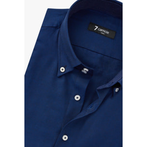 Camicia Uomo 2 Bottoni Button Down Slim Oxford unito Blu