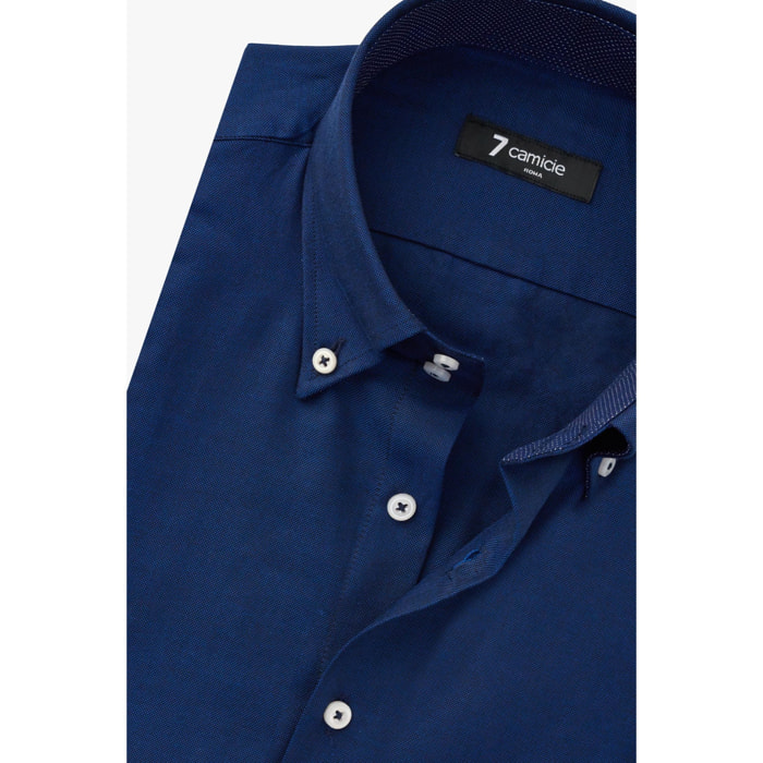 Camicia Uomo 2 Bottoni Button Down Slim Oxford unito Blu