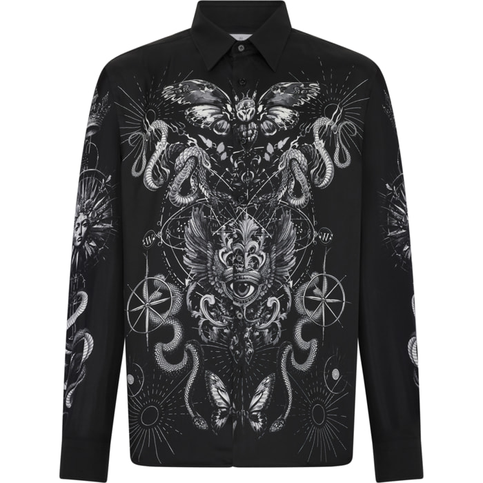 PHILIPP PLEIN Silk Shirt All-Over Tattoo