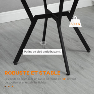 Table ronde design contemporain - dim. Ø 90 x 76H cm - acier noir aspect bois noyer