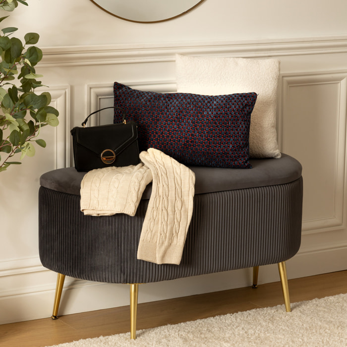 Banc coffre velours Solaro gris 100x40cm