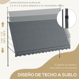 Toldo Manual Retráctil 3,5x1,2 m Toldo Exterior Terraza Enrollable Altura Ajustable con Manivela 210-300 cm Sin Taladro Protección UV30+ para Balcón Jardín Gris Oscuro