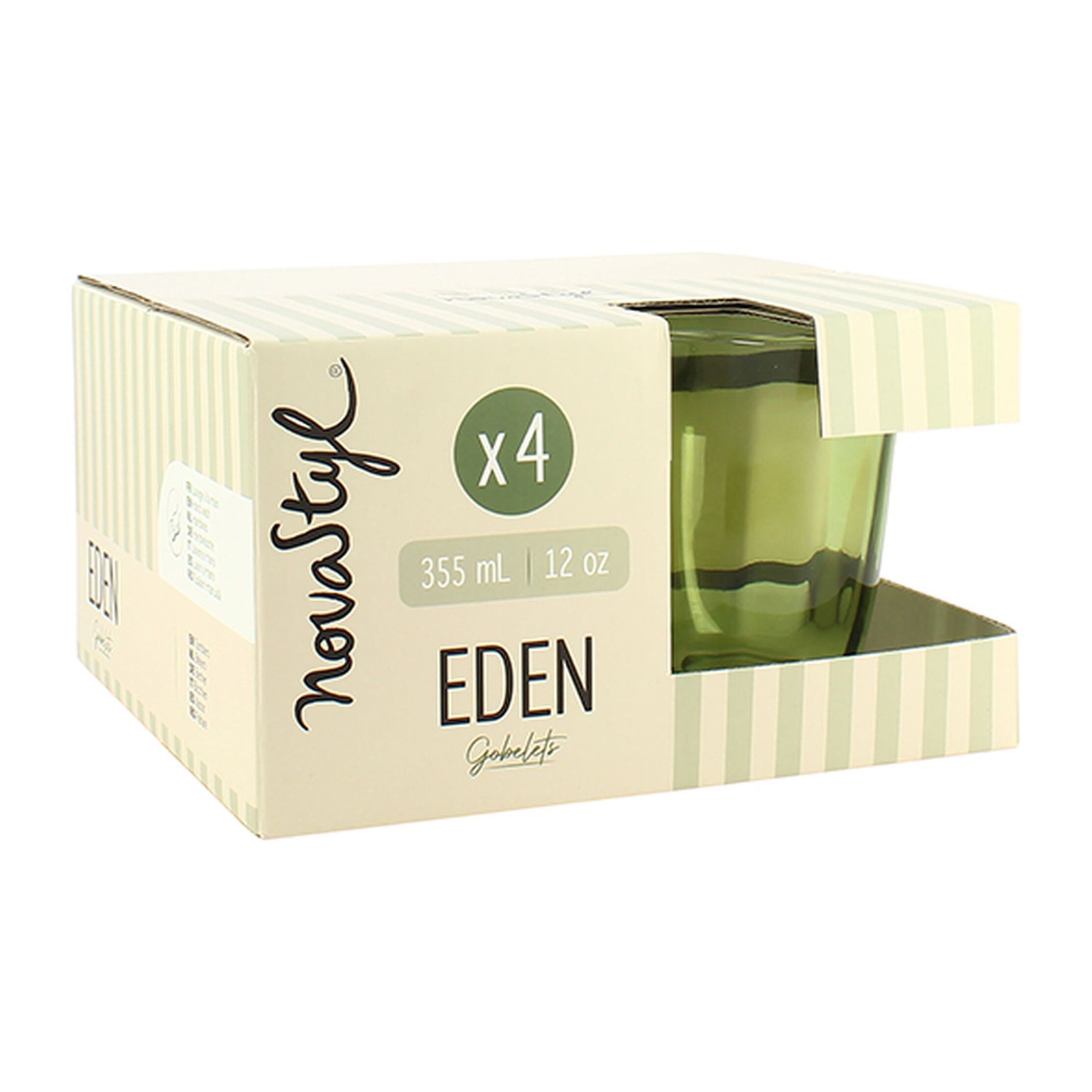 Lot de 4 gobelets en verre en forme de fleur 35,5cl verts EDEN