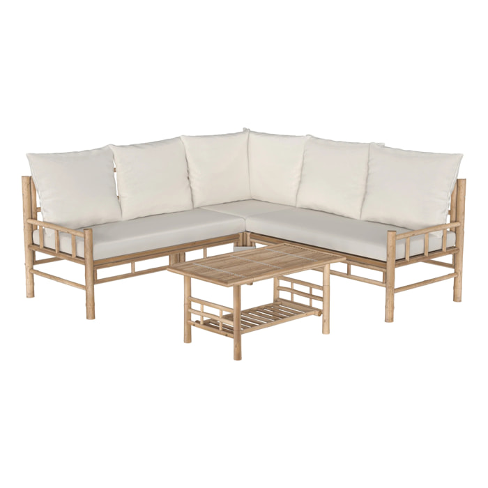 Salon de jardin en bambou avec un canapé d'angle et une table basse - Vadella