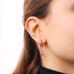 Orecchino a Cerchio con Ciondolo Lettera P in Pavé di Cubic Zirconia Rosa