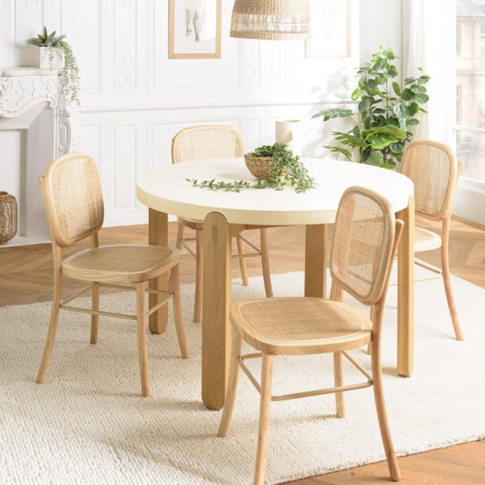 ALBANE - Chaise en bois d'Hévéa, dossier et assise en rotin naturel