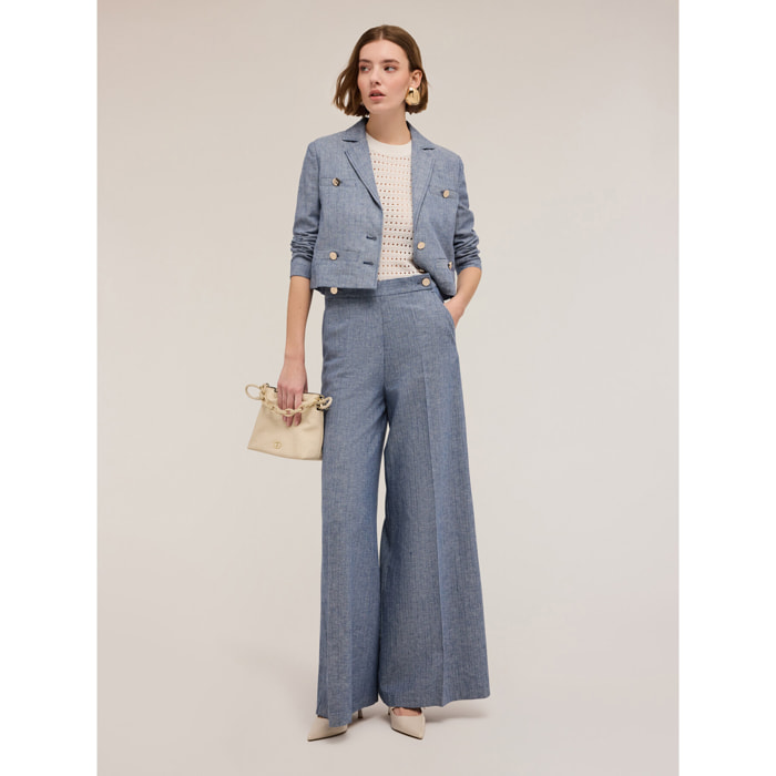Motivi - Pantaloni wide effetto denim - Azzurro