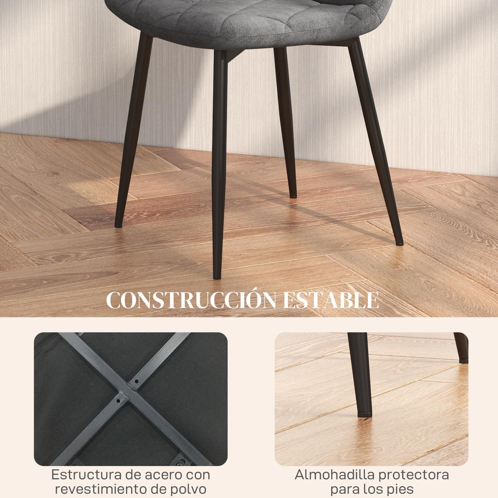 Juego de 4 Sillas de Comedor Modernas Sillas de Cocina Tapizadas en Terciopelo con Patas de Acero para Salón 45x54x87 cm Gris