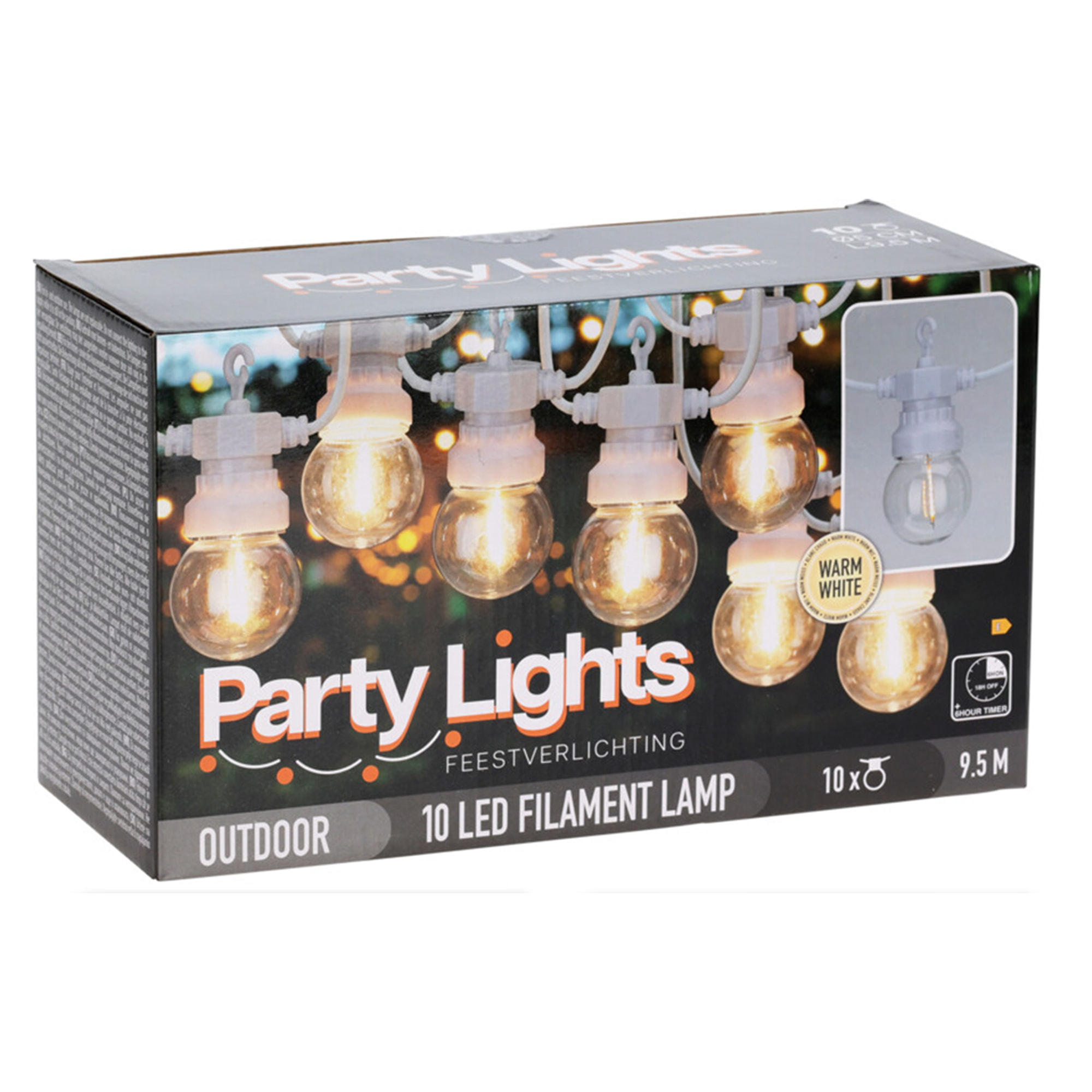 Guirnalda de luces led blancas cálidas para decoración interior, 10 bolas g50 de pvc y cobre, con temporizador y transformador incluido