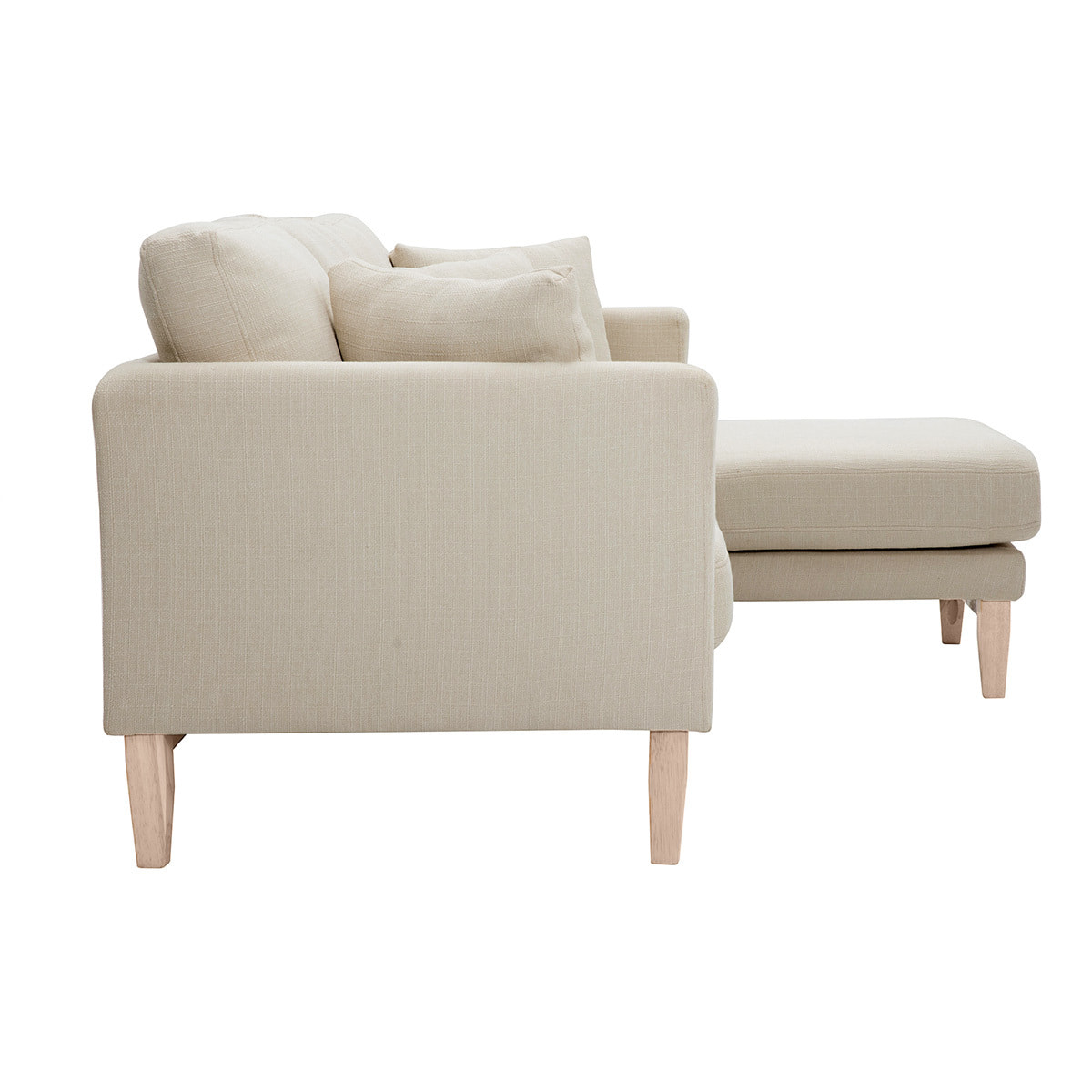 Canapé d'angle droit déhoussable 4 places en tissu beige et bois clair OSLO