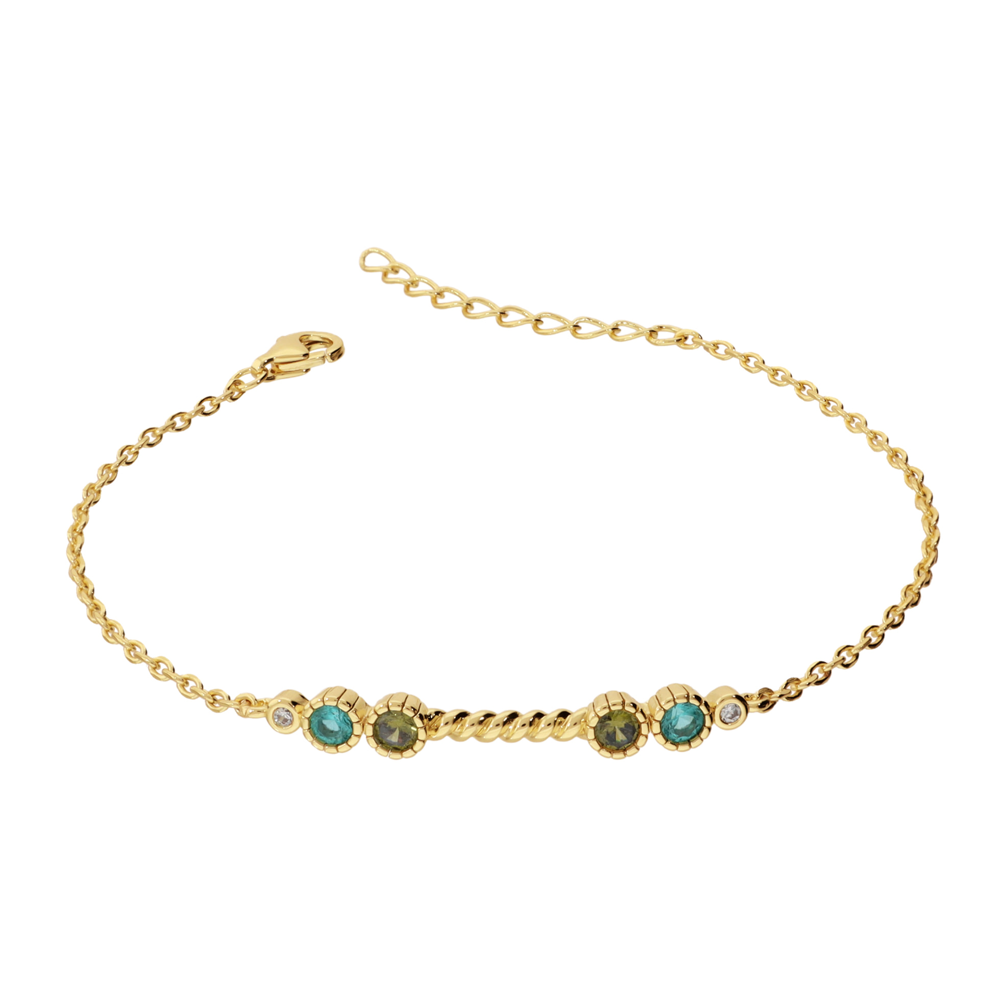 Bracciale con Elemento Texture Corda e Cubic Zirconia Blu, Verdi e Bianche