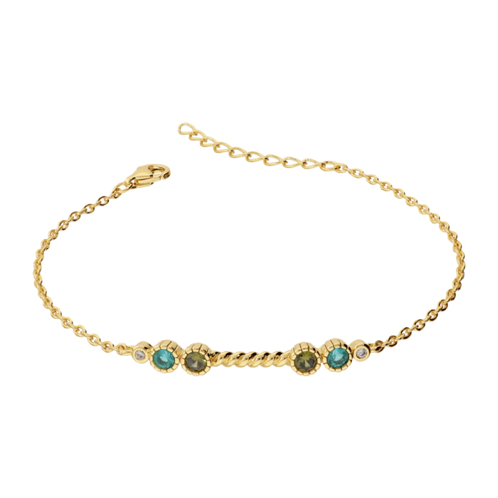 Bracciale con Elemento Texture Corda e Cubic Zirconia Blu, Verdi e Bianche