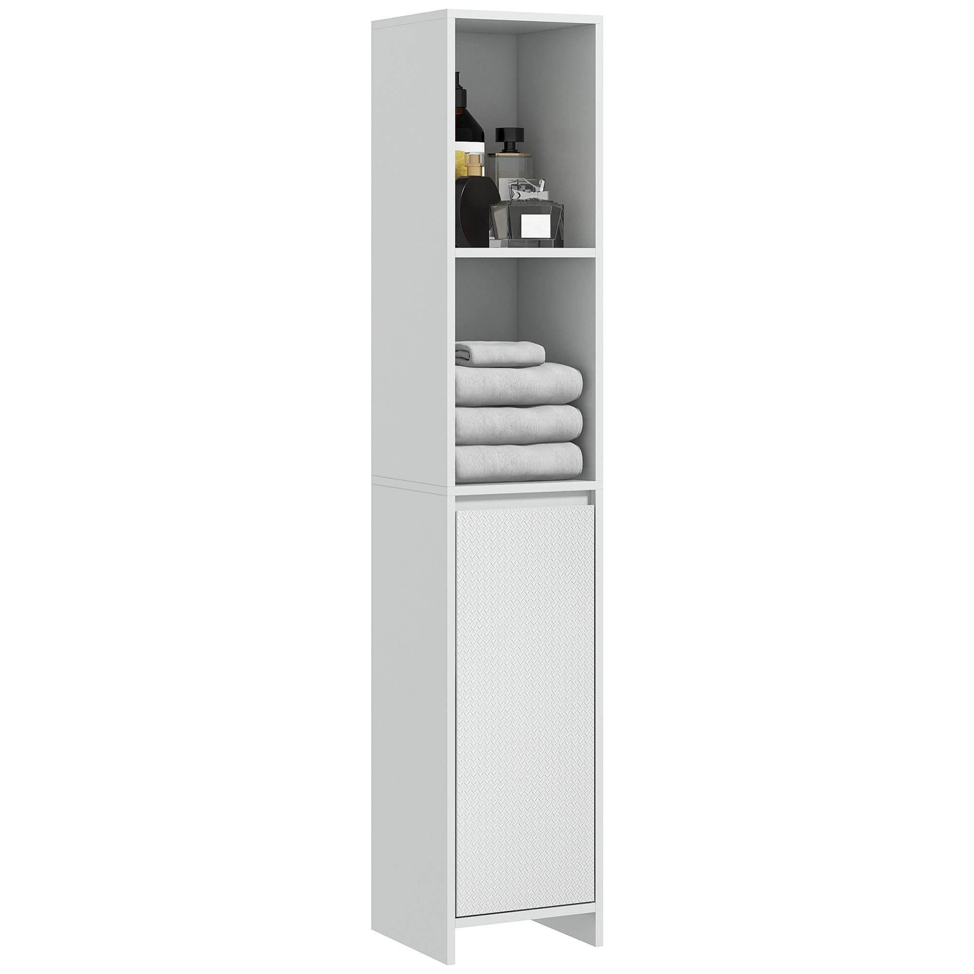 Armario Alto de Baño Columna Auxiliar de Baño Armario de Baño con Puerta 2 Estantes Abiertos Antivuelco Estilo Moderno 30x30x160 cm Blanco