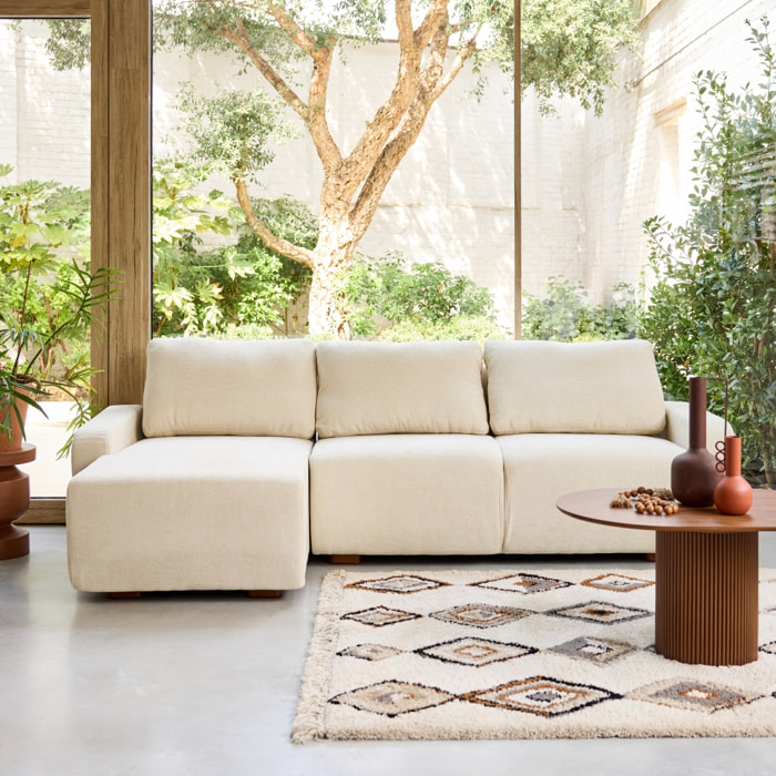 Canapé d'angle gauche 3 places tissu blanc cassé L 260 x P 88 / 139cm / x H 87cm - Dany