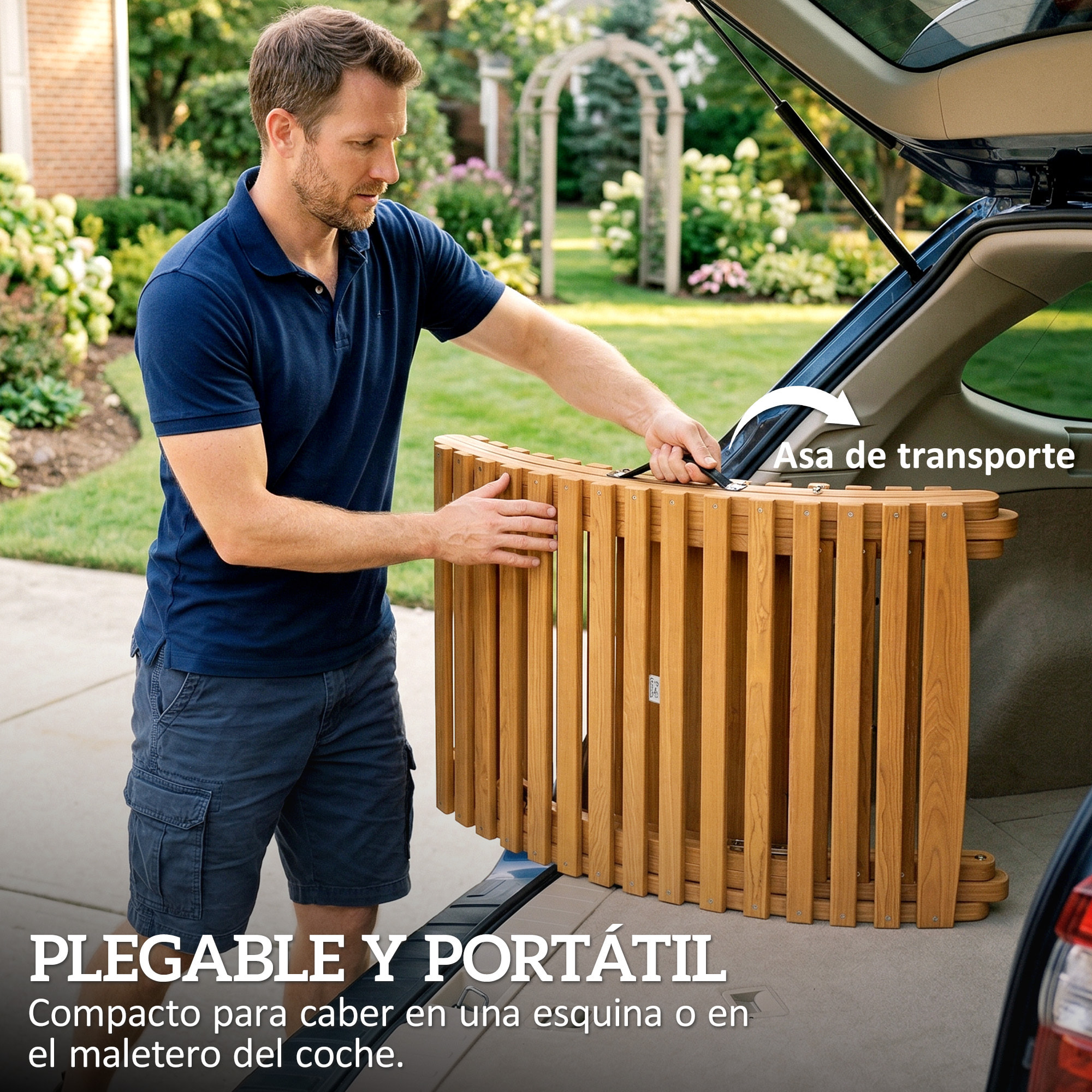 Tumbona Plegable de Madera de Acacia con Cojín y Reposacabezas, Tumbona Jardín Exterior con Asa de Transporte, Carga 120 kg, para Patio, Terraza, Piscina, 183x54x63 cm, Beige