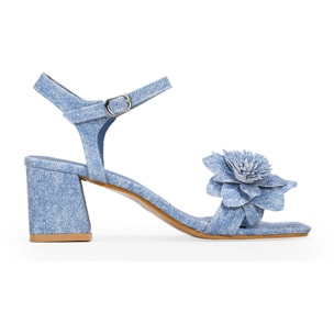 Sandalias de tacón tejanas con flor