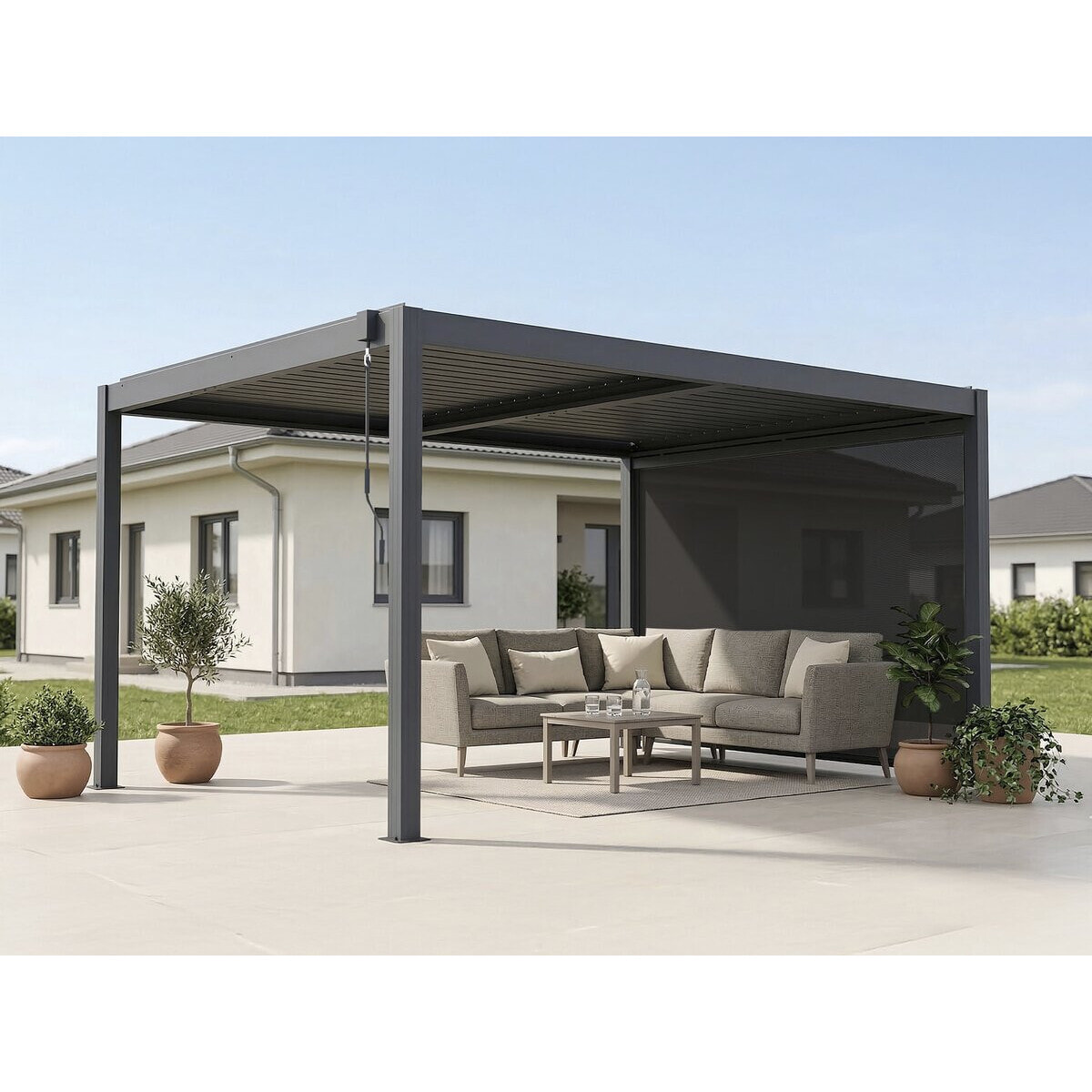 Pergola bioclimatique avec led et store en aluminium "Windsor premium" - 3 x 4 m - Gris