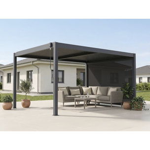 Pergola bioclimatique avec led et store en aluminium "Windsor premium" - 3 x 4 m - Gris