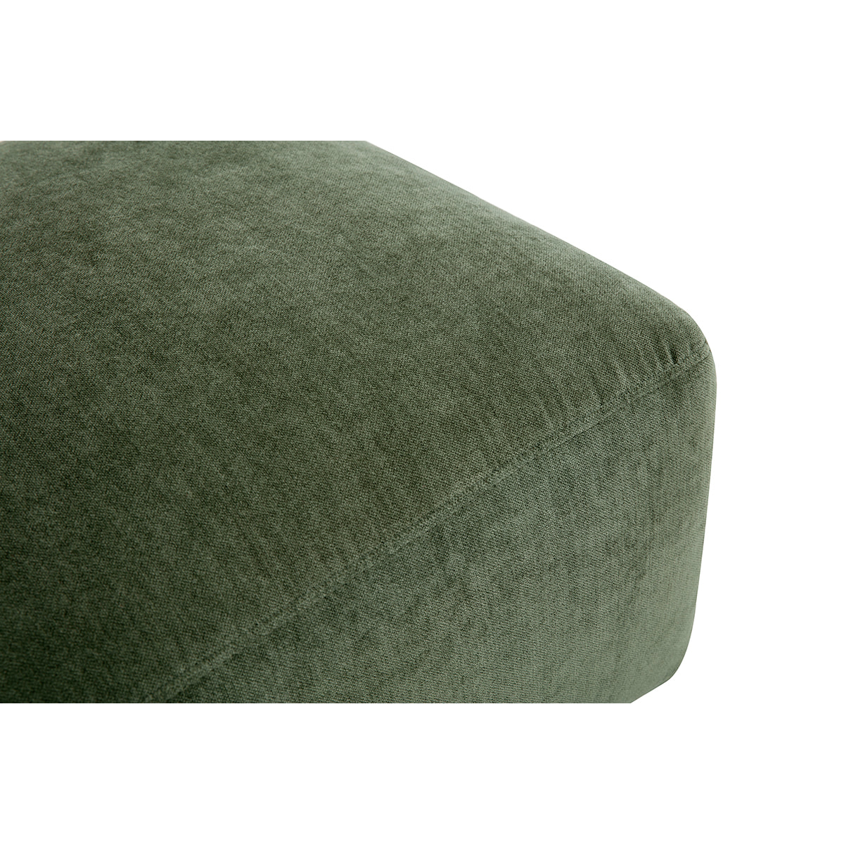 Pouf repose pieds en tissu effet velours vert kaki JOYA