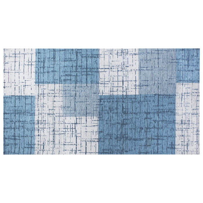 TAPPETO ARREDO GEOMETRICO DIS. MONDRIAN AZZURRO TOPAZIO 80X150 CM CON ANTISCIVOLO