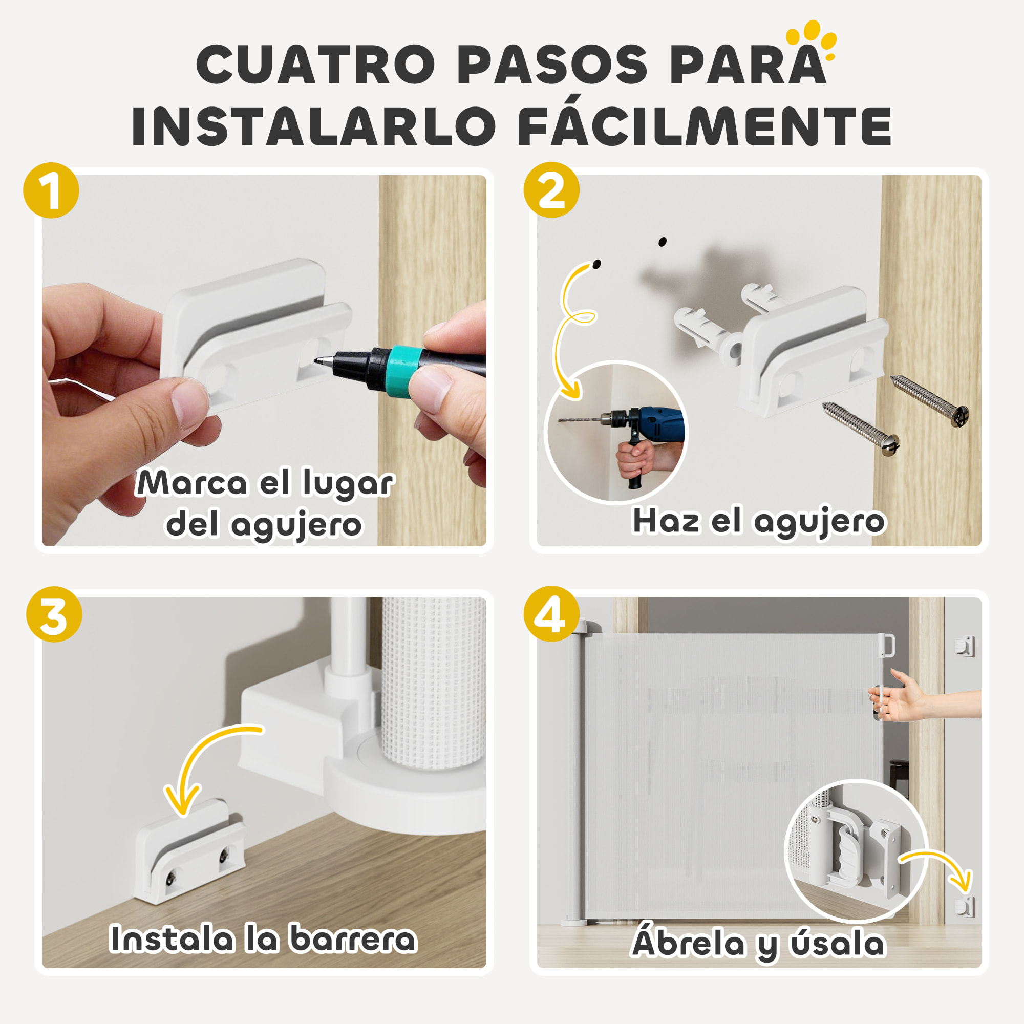 Barrera de Seguridad para Perros Retráctil 0-136 cm Puerta para Perros Pequeños Extensible con Interruptor de Cierre Red de Seguridad para Pasillos Escaleras Interiores y Exteriores