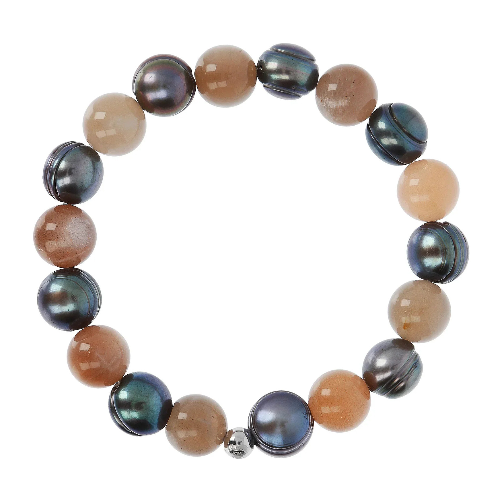 PERLAVIVA - Bracciale Elastico con Fluorite e Perle d'Acqua Dolce Grigie Ø 9.5/10.5 mm