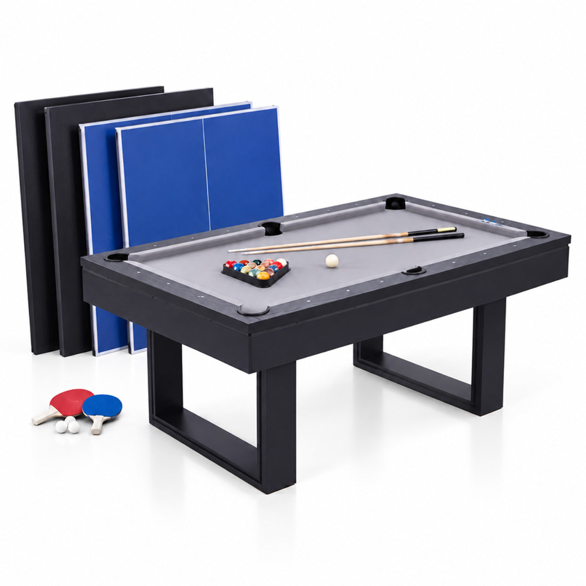 Table multi-jeux 3 en 1 billard et ping-pong en bois noir ARIES