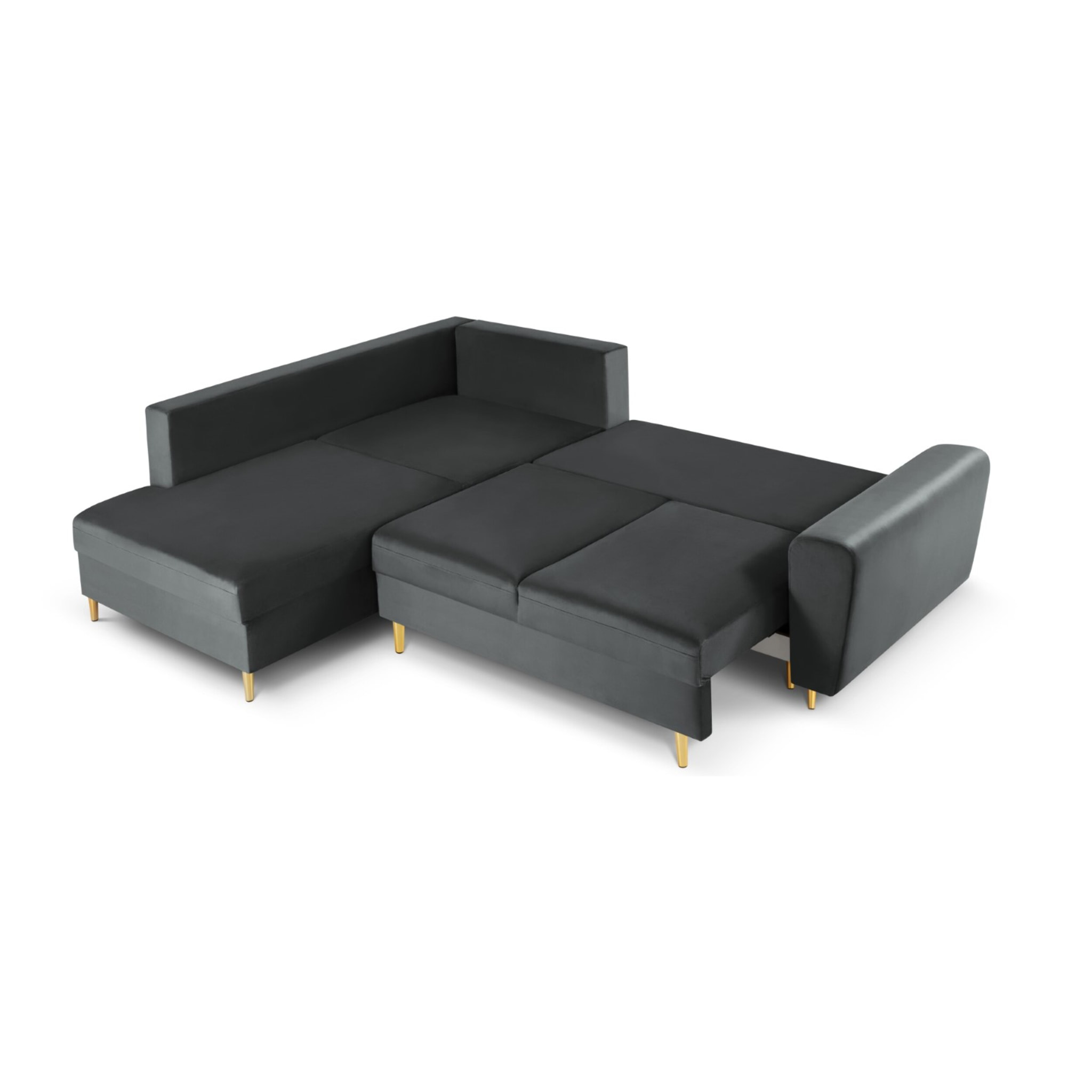 Canapé d'angle gauche convertible avec coffre de rangement "Kyoto" 5 places en velours gris foncé