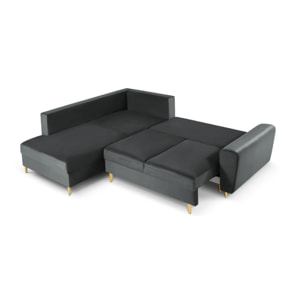 Canapé d'angle gauche convertible avec coffre de rangement "Kyoto" 5 places en velours gris foncé